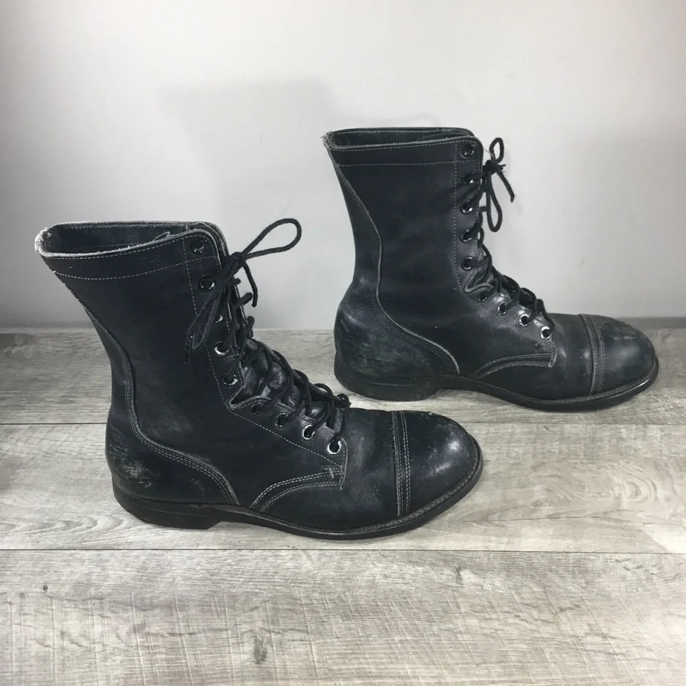 Vintage 90's Combat Work Steel Toe Punk Leather Motorcycle Biker Mens Boots 10 W